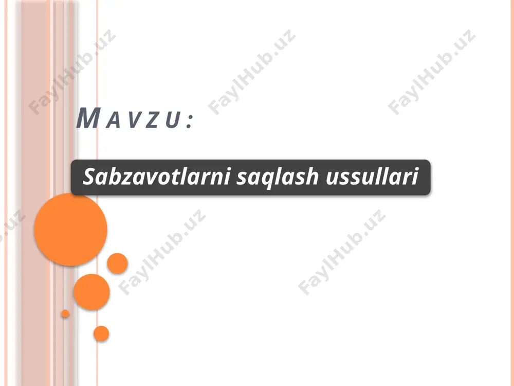 oladi. bu kasallikning oldini olishning muhim tadbiri uni quritishdir. quritilgan piyoz omborlarda yaxshi saqlanadi. o‘zbekiston sharoitida yig‘ishtirilgan piyoz dalada bir necha kun yoyib qo‘yib quritiladi. quritish uchun piyozlar tozalangan joyga 30-40 sm qalinlikda joylanadi. quritish 15-20 kun davom etadi. bunda har 2-3 kunda ular ohista ag‘dariladi. ag‘darish vaqtida piyoz io‘stini to‘kmaslikka harakat qilish lozim. saqlash mobaynida piyozning o‘sib ketishi, ya’ni kurtakdan yangi piyozbosh hosil bo‘lishiyoki gulpoya chiqishi piyozboshning saqlanish haroratiga bog‘liq. piyozboshpast haroratda (-10°c) saqlansa, piyozdagi kurtaklardan gul navdalar hosil bo‘ladi. bu haroratdan yuqori (18-20°s) yoki aksincha, past (0°c dan past) haroratda saqlanganda kurtak o‘sib ketadi. piyozning ana shubiologik xususiyati uni saqlashda hisobga olinadi. piyozbosh shu sababli yuqori (18-20°c dan ortiq) haroratda yoki aksincha, past (0°c dan past) haroratda saqlanadi . piyoz va sarimsoqni saqlash 3. mahsulotlarni qayta ishlashning fizikaviy usullari va ularning mohiyati konservalashning yuqori haroratni qo‘llash usuli. bu usul asosan mikroorganizmlarning yuqori haroratlarda rivojlana olmasligi va bu haroratlarda …