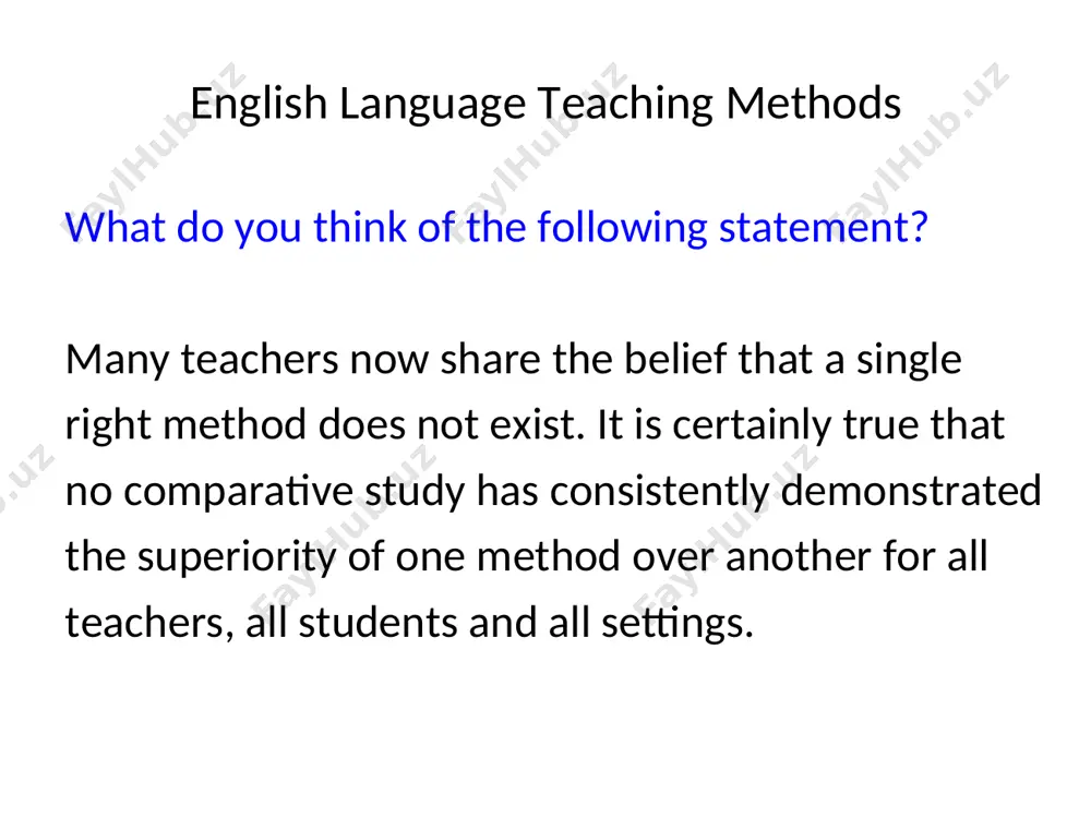 inductively. there may never be an explicit grammar rule given. writing is an important skill, to be developed from the beginning of language instruction. the syllabus is based on situations or topics, not usually on linguistic structures. learning another language also involves learning how speakers of that language live. what are the goals of teachers who use the direct method? teachers who use the direct method intend that students learn how to communicate in the target language. in order to do this successfully, students should learn to think in the target language. what is the role of teacher? although the teacher directs the class activities, the student role is less passive than in the grammar-translation method. the teacher and the students are more like partners in the teaching/learning process. what are some characteristics of the teaching/learning process? teachers believe students need to associate meaning and the target language directly. students …