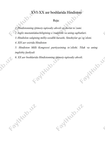 xvi-xx asr boshlarida hindiston — DOC
