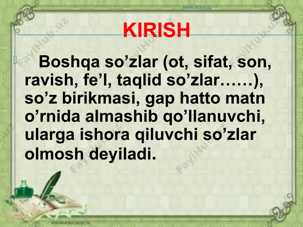 belgilash olmoshi uchun shu so‘z qo‘llangan. bu olmosh xiii—xiv asrlarga oid yodgorliklar- da ancha keng iste’molda bo‘lib, keyingi davrlarda deyarli qo‘ilan- magan. tekmä belgilash olmoshi tekmä belgilash olmoshi ma’no jihatdan har belgilash olmoshiga o`xshaydi. tekmä qapug‘da tekmä kechä yetmish muj ersag‘chi turur (qr) aniq tekmä kerki boldi eldä mashhur (xsh). ne bilur qudrujizni tekmä nãdãn (mn). chiqqay häzär halqa tekmä sachtin (lutfiy). tekmä olmoshi tekmä olmoshi har belgilash olmoshidan farqli o‘laroq, ko‘plik, egalik va kelishik affikslari bilan qo‘llanadi: bu tertyiiz bash kishi tekmäsi qalamlarini keltilrüb, ... (tafsir). taqi tekmäläri eijindä birär etmäk qoydi (nf). suchulmish tekmälärgä tan libäsi (xsh). ma’noni kuchaytirish, ta’kidlab ko‘rsatish uchun har olmo- shidagi kabi tekmä olmoshiga ham bir so‘zi qo‘shilib keladi. bun­da so‘z o‘zgartuvchi, shaki yasovchi qo‘shimchalar bir so‘ziga orttiriladi: tekmä bir kiin bir tiirli um bilän kürashür edi (saroyi). tekmä biriije... yarliqadi (tafsir). tekmä birimizniij bu teglik küchümiz bar qr). sizlärnii7 tekmä biriyizge bir tavuq …