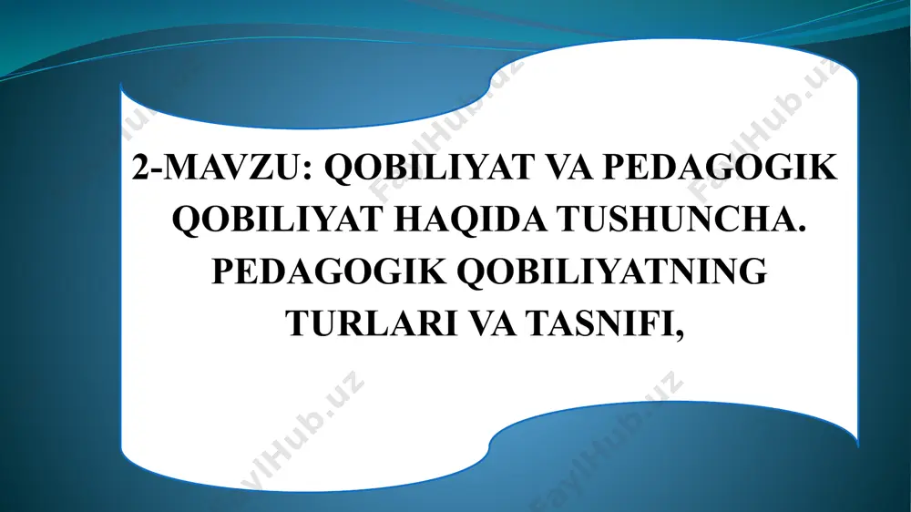 biy maho­rat­ni egallash jarayonida qobiliyat mukammallashib va rivojlanib boradi. qobiliyat ko’rsatkichlari: 1.ko’nikmalarni egallash tezligi. 2-.erishilgan yutuqlar sifati qobiliyatlar;- insonning ma’lum faoliyat talablariga javob beruvchi va uning muvaffaqiyatli bajarilishining sharti hisoblanuvchi individual-psixologik xususiyatlardir umumiy: aqliy faollik; tanqidiylik; tizimiylik; tahlil qilish; reaktsiya tezligi; sintezlash; diqqatni jamlash; e’tiborlilik; maxsus: tashkilotchilik; injener-texnik; loyihalashtirish; matematik; ijodiy; badiiy; musiqaviy. qobiliyatlarni rivojlantirishning eng yuqori darajasi – talant biror faoliyatning muvaffaqiyatli, mustaqil va mukammal bajarilishini ta’minlaydigan noyob qobiliyatlar birikmasi talant deyiladi. qobiliyatga yaqinroq turadigan tushunchalar ko’nikma va malaka­lardir. ko’nikmalar – o’qituvchining kasbiy faoliyati jarayonida hosil qi­lin­gan tajriba va bilimlar asosida bajariladigan ishning mukammal usuli. malakalar – o’qituvchining ongli faoliyatni bajarishi jarayonida hosil qilingan kasbiy intellektual faoliyatning avtomatlashgan komponentlari yig’indisi. . ayrim misollarni tahlil qilib o’tamiz: 1) matematik qobiliyat: matematik materiallarni umumlashtirish, mulohaza yuritish jarayonini qisqartirish, matematik ish - amallarni kamaytirish, masalani idrok qilish bilan natijasi o’rtasida aloqa o’rnatish, to’g’ri va teskari fikr yuritishdan o’tishlik, masala echishda fikr yuritishning …