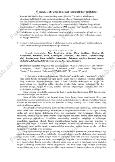 o’zbekistonda faoliyat yurituvchi diniy tashkilotlar — DOCX