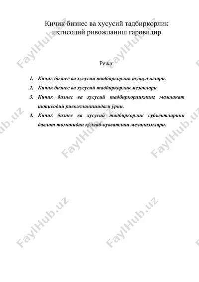 кичик бизнес ва хусусий тадбиркорлик иқтисодий ривожланиш гаровидир — DOC
