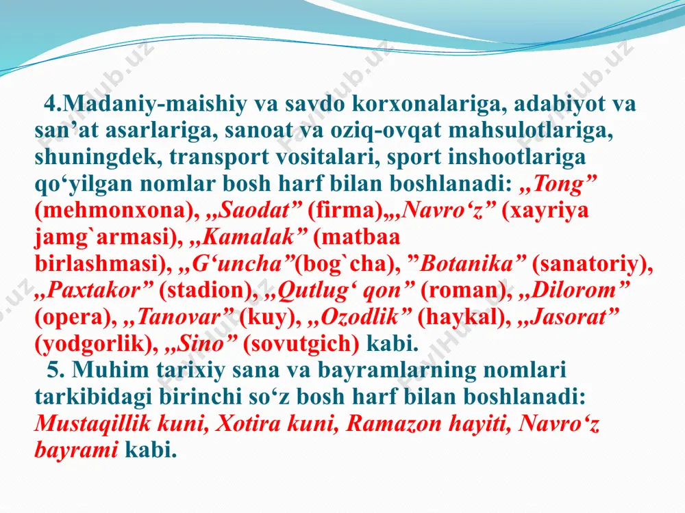 uyim, katta kichik, qisim, qat’i, kilovat, halq, farzan, talim, poyez, kesdir, timqora, ko‘xna urganch, qur baqa, senla, bahtiyor, mustaqilik kuni, oqtepa. to‘g‘ri javob: boshqatdan, kundan kunga, kaleydoskop, mas’uliyat, qo‘qonarava, termos, ochofat, subhidam, tixirlik, yelkama-yelka, chug‘urlamoq, tasavvuf, rahm-shafqat, otashkurak, murch, metodbirlashma, darhaqiqat, betavfiq, orzum, katta-kichik, qism, qat’iy, kilovatt, xalq, farzand, ta’lim, poyezd, kestir, tim qora, ko‘hna urganch, qurbaqa, sen-la, baxtiyor, mustaqillik kuni, oqtepa. 5 ta testga “5” baho 1. qaysi qatordagi so'zlarda tutuq belgisi unli tovushning cho'ziqroq aytilishini bildiradi? a) sur'at, jur'at b) mas'ul, ma'qul c) ma'no, da'vo. d) qat'iy, e'lon 2.talaffuzda past, qasd, xursand so'zlaridagi oxirgi tovush tushib qoladi, yozma nutqda ushbu so'zlar qanday qoidaga ko'ra yoziladi? a) shakliy yozuv b) fonetik yozuv c) morfologik yozuv. d) oxirgi undosh yozilmaydi 3. to'g'ri yozilgan so'zlarni toping. a) karnay gul, achchiq tosh, mingoyoq b) o'rinbosar, axborot noma, hamkasb c) o'rta osiyo, molboqar, mingoyoq. d) uchburchak tuyaqush, tok qaychi 4. zoologiya, konstitutsiya so'zlarini …