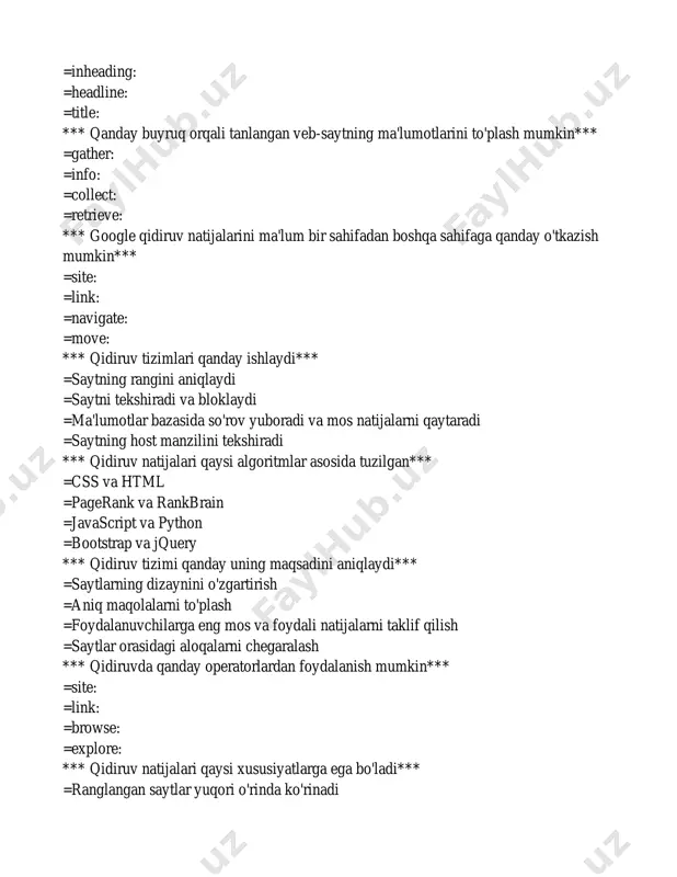 i, platformaning rasmiy veb-saytida ro'yxatdan o'tish orqali =telefon orqali qo'ng'iroq qilib *** learningapps'da mavjud shablonlardan qanday foydalanish mumkin*** =ularni faqat namuna sifatida ko'rish =ularni o'z mashqlaringiz uchun asos sifatida tanlash va tahrirlash =shablonlarni faqat chiqish materiali sifatida chop etish =shablonlarni boshqalarga yuborish *** mashqlarni qanday qilib o'quvchilarga tayinlash mumkin*** =ularni qog'ozda chop etib =har bir o'quvchiga alohida xat yozib =o'quvchilarning learningapps hisoblariga ulanish orqali =o'quvchilarga maxsus qr kod yoki link orqali *** rasmlar bilan ishlashda qanday imkoniyatlar mavjud*** =rasmlarni faqat fon sifatida ishlatish =rasmlarni interaktiv elementlar sifatida, masalan, juftliklarni topish yoki tanlash mashqlari uchun ishlatish =rasmlarni faqat bezash uchun ishlatish =rasmlarni dars matnlarini qisqartirish uchun ishlatish *** "drag and drop" (sudrab qo'yish) mashqlarini qanday qilib yaratish mumkin*** =faqat dasturlash orqali =interaktiv dars yaratish vositalari yordamida, masalan, elementlarni bir joydan ikkinchi joyga sudrab qo'yish orqali =bunday mashqlar faqat qog'ozda yaratilishi mumkin =ularni yaratish mumkin emas *** ta'lim jarayonida o'yinlashtirishning ahamiyati qanday*** …