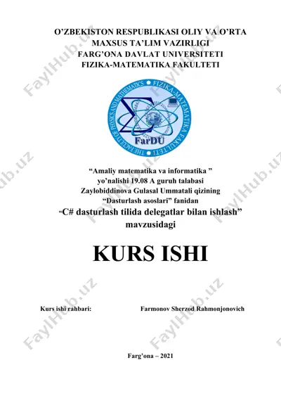 c# dasturlash tilida delegatlar bilan ishlash — DOC