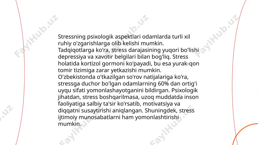 oniy mashqlar stressni kamaytirib, iroda va empatiyani yaxshilaydi, bu esa, o'z navbatida, munosabatlarni mustahkamlaydi. stress va psixologik holatlarni baholash. shokasimova gulbahor e'tiboringiz uchun raxmat! image1.png image2.png image3.png image4.jfif image5.png image6.jfif image7.jfif /docprops/thumbnail.jpeg