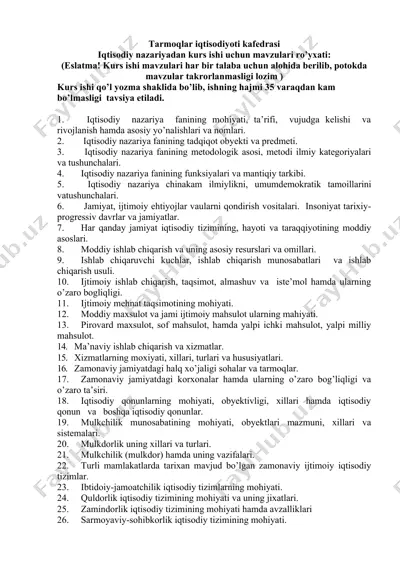 iqtisodiy nazariya fanining asosiy mavzulari — DOCX