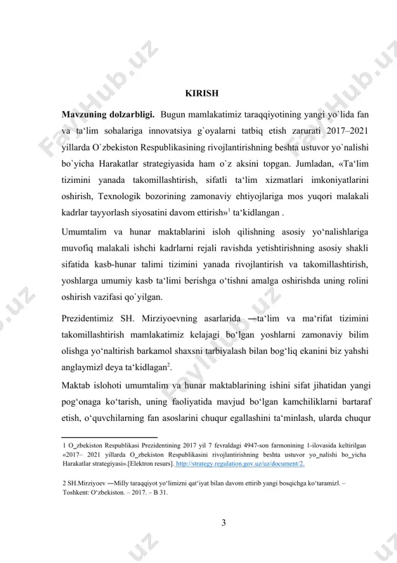 sh ham zarurdir. shu nuqtai nazardan ushbu o‘quv qo‘llanmada oliy ta‘lim muassasalarida taxsil olayotgan texnologiya ta‘limi yo‘nalishi talabalariga texnologiya va dizayn fanidan amaliy mashg‘ulotlarni o‘rganishda texnologiya va dizayn fanining maqsadi va vazifalari, texnologiya va dizayn tushunchasi, texnologiya va dizayn fanining nazariy asoslari, ishlab chiqarishda yangi texnika va ilg`or texnologiyalar bilan talabalarni tanishtirish, fan texnika taraqqiyotini jadallashtirish omillari va istiqbollari, ishlab chiqarishda buyumlar tayyorlashning funksionl vazifalari haqida talabalarni bilim, malaka va ko‗nikmalar bilan qurollanitirish hamda talabalarda texnologik kompetensiyalarni rivojlantirish, buyum turlari va tushunchalari, yog`och xomashyo tayyorlash to`g`risida asosiy tushunchalar, buyum yasash texnologiyasi va yasalgan buyumning sifati, ishlatilgan materialning xossalariga bog`liqligi, konstruksion material sifatida qurilishda, mebel va duradgorlik buyumlarida, sport buyumlarida, musiqa asboblarida, ro`zg`or asbob-anjomlari ishlab chiqarishda buyumlarga xomashyo tanlash, rossiya va uzoq sharq yerlarida o`stiriladigan daraxtdan tayyorlangan yog`och turlari va xomashyosi, ularning o`rnini bosadigan mahalliy daraxt turlari, yog`ochdan tayyorlanadigan buyumlar va mahsulotlarga xomashyo tanlash va tayyorlashda yog`och materiallarning xossalari va ishlatilishi, …