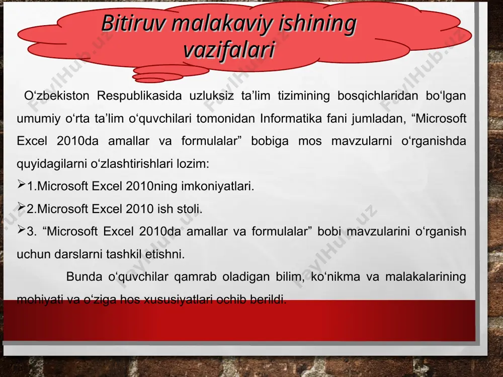 ‘qitish metodining umumiy tizimdagi kichik tizim rolini bajarishi ta’kidlanadi. aqliy hujum - darslarning takrorlash va baholash bosqichlarida ko‘proq qo‘llaniladi. blits-o‘yinusulida kompyuterga ma’lumotlar kiritish bosqichlari aralashgan holda beriladi va uni tartiblash talabalar bilimiga havola etiladi. muammoli vaziyat usuli – nazariy va amaliy mashg‘ulotlarda qo‘llaniladi. o‘yinli o‘qitish texnologiyasi mehnat va o‘qish bilan bir qatorda o‘yin ham inson faoliyatining eng asosiy turlaridan biridir. o‘yinning strukturasi o‘z ichiga quyidagi bosqichlarni oladi: maqsadlarni qo‘yish. rejalashtirish. amalga oshirish (maqsadni). natijani tahlil qilish.