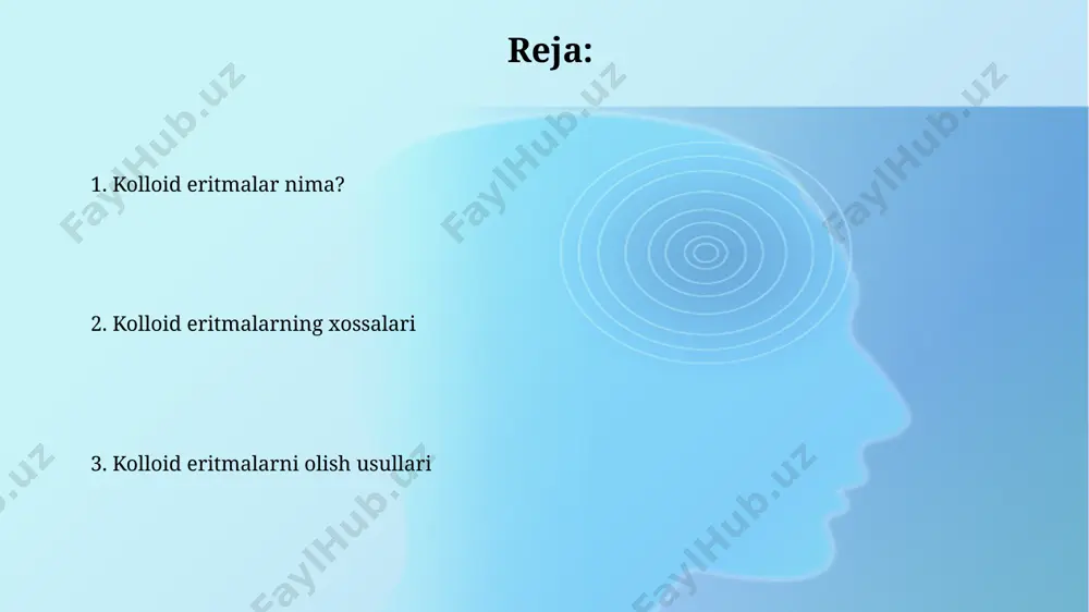 , uning qiymati taxminan 25-75 mv oralig'ida o'zgaradi va kolloidning turg'unligiga ta'sir ko'rsatadi. elektrik yoy usuli elektr yoy usulida, 2000-5000 v kuchlanishli elektr yoyi yordamida metallarning bug’lanishi va keyinchalik sovuq yuzada kondensatlanishi natijasida hosil bo’ladigan kolloid eritmalar olinishi mumkin. elektr yoy usuli, oltin, kumush va platina kabi qimmatbaho metallarning kolloid eritmalarini olishda yuqori samaradorlik va tozalikka ega bo’lib, 99,9% tozalikka erishiladi. fazaviy o'tish fazaviy o'tish tezligi va samaradorligi turli omillarga, jumladan, harorat, bosim va reagentlar konsentratsiyasiga bog'liq bo'lib, optimal shartlarni aniqlash muhim hisoblanadi. kondensatsiya va disperslanish usullari bilan olingan kolloid eritmalarining fazaviy o'tish xususiyatlari bir-biridan farq qiladi, bu esa ularning qo'llanilishini aniqlaydi, masalan, 100 nm dan kichik zarrachalar yuqori dispersli sistemalar hosil qiladi. kolloid tegirmonlar turli xil materiallarni qayta ishlash uchun moʻljallangan kolloid tegirmonlarning 5 dan ortiq turi mavjud boʻlib, ularning samaradorligi va ishlab chiqarish quvvati farq qiladi. kolloid tegirmonlarda, 3000-10000 rpm tezlikda aylanadigan rotorlar yordamida, materialning intensiv aralashuvi va …