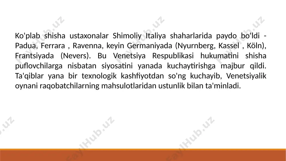 bo'lgan nozik, juda moslashuvchan iplarni olishingiz mumkin. zamonaviy texnologiyada shishaning maxsus navlaridan shisha tolali optik tolali kompozit ( shisha tolali ), elektr izolyatsiyalovchi (masalan, shisha lenta, shisha tolali) va issiqlik izolyatsiya qiluvchi (shisha jun) materiallarni ishlab chiqarish uchun eng keng tarqalgan. ikkita oynali oynalar ishlab chiqarish an'anaga ko'ra, shisha bir nechta shakllarda ishlatilishi mumkin, masalan, plastinka oynasi, nometall, turli shakldagi shisha massasi, yupqa devorli shisha idishlar va boshqalar. kundalik hayotda choyshab shishasi keng tarqalgan bo'lib, ko'pincha derazalar, eshiklar va mebellar uchun oyna va oyna ishlab chiqarish uchun ishlatiladi. image2.png image3.png image4.png image5.png image6.png image7.png image8.png image9.png image10.png image11.png image12.png image13.png /docprops/thumbnail.jpeg