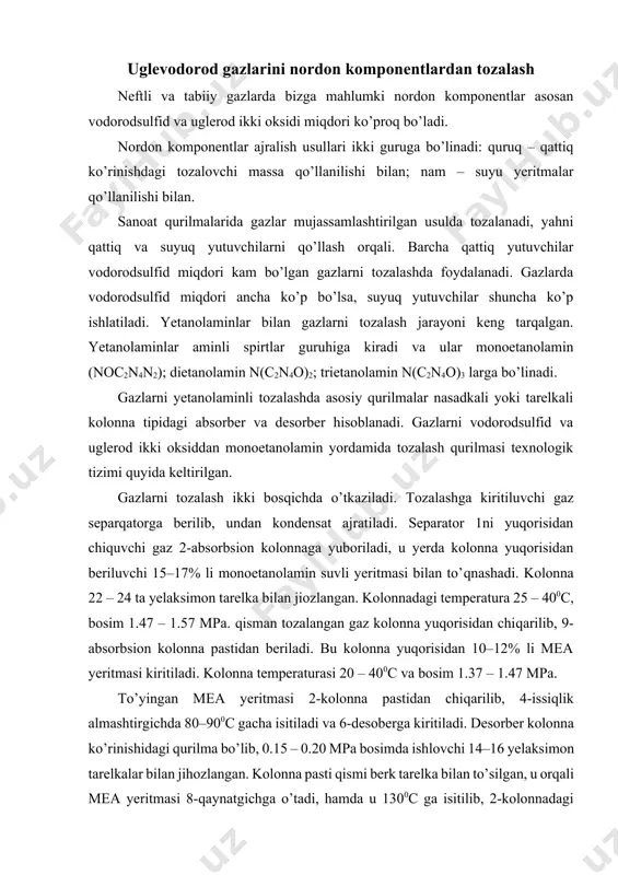 gazni tarkibidagi vodorod sulg’fidni adsorbtsiya va absorbtsiya usulida tozalash - Page 5