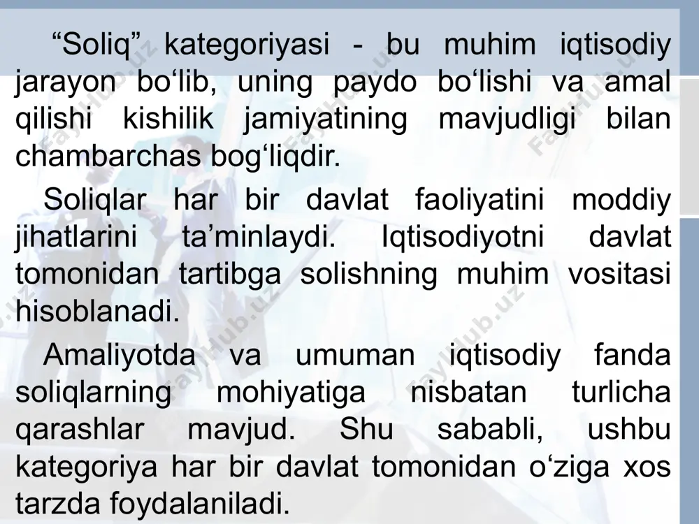 soliqlar va soliqqa tortish fanining predmeti va o‘rganish usullari - Page 4