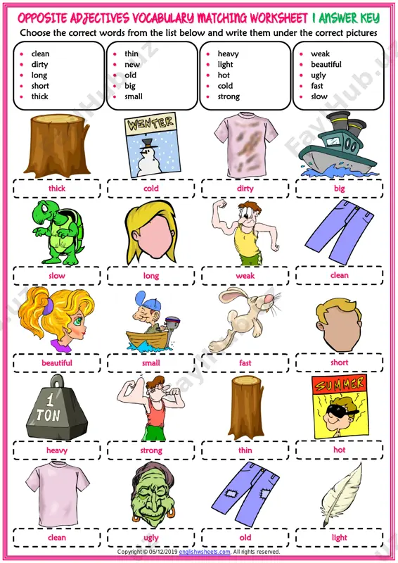 opposite adjectives vocabulary matching worksheet - Page 3