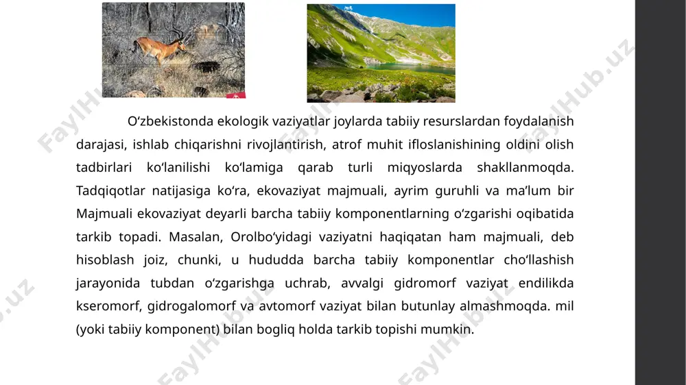 ro agentlikning xabariga koʻra, hozirgi vaqtda ishlab chiqarish jarayonida taxminan 50 turdagi modda kishini rak (oʻsma) kasali bilan ogʻrishiga ta’sir etishi mumkin, epidemiologiya tadqiqotlarining koʻrsatishicha, taxminan turdagi modda 100 kanserogenli xususiyatga ega ekan. bularning barchasi kuchli ekologik havf toʻgʻrisida xabar beradi. bizningcha, eng avvalo sanoat korxonalarida chiqindilarning eng kam miqdorda tashqariga chikishini ta’minlashga erishish oʻta dolzarbdir kelajakdagi iqlim qanday boʻlishi va oqibatlari toʻgʻrisida turli olimlar fikr bildirib oʻtgan. jumladan, avstraliya iqlimshunosi va yozuvchisi t.flanner turli olimlar tomonidan turli yillar, hatto turli asrlarda iqlim oʻzgarishiboʻyicha qilingan bashoratlarni roʻyxatini tuzdi. quyida roʻyobga chiqqan 5 ta bashoratni keltiramiz. bu global iqlimni bir koʻrishda afsona emasligini isbotlaydi va hamma insoniyat bunga oʻz eʻtibor berishlari kerak deb hisoblaymiz. 1. bundan 100-yil oldin (1893-yilda) shved olimi nobel mukofoti laureati svante arrxenius ta’kidlagan edi: biz atmosferaga qancha koʻp karbonat angidrid gazini chiqarsak yer shuncha qiziydi. zamonaviy ilmiy ishlarsayyoraning harorati va co2 darajasi bir-biri bilan toʻgʻri propotsionalligini isbotlashdi. …