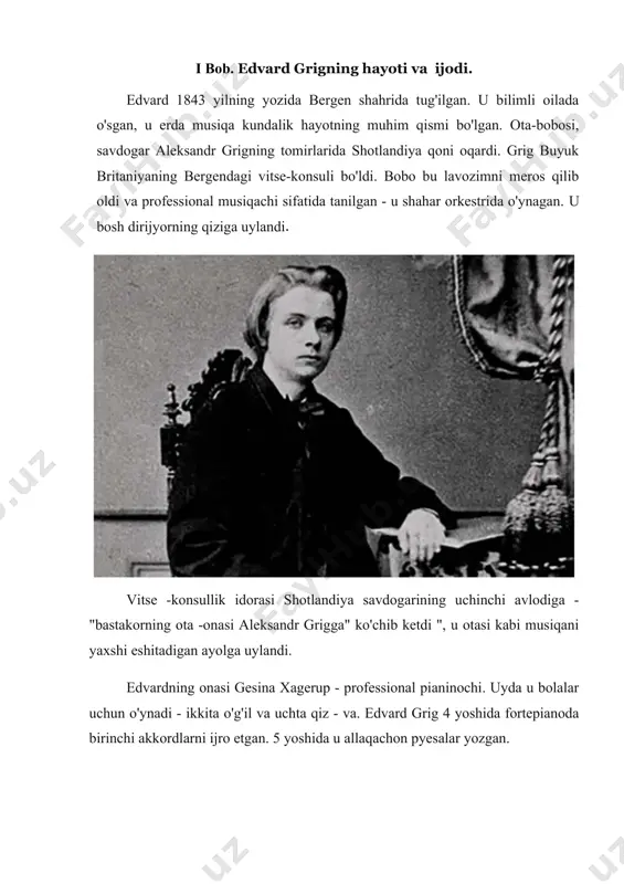 b, diplom bilan taqdirlandi. professor -o'qituvchilar yigitni san'atning yorqin kelajagini bashorat qilib, uni "ifodali ijro uslubiga ega bo'lgan pianinochi" deb atashgan. o'sha yili grig shvetsiyada birinchi kontsertini berdi, lekin mamlakatda qolmadi - u tug'ilgan bergenga ketdi. uyda edvard zerikib ketdi: unga shaharning musiqiy madaniyati darajasi pastdek tuyuldi. edvard grig musiqa trendlari markazining markazida - kopengagenga joylashdi. bu erda, skandinaviyada, 1860 -yillarda bastakor 6 ta pianino qismini yaratib, ularni she'riy rasmlarga birlashtirgan. tanqidchilar norvegiyaliklarning asarlarida milliy ta'mni qayd etishgan. 1864 yilda edvard grig daniya musiqachilari bilan birgalikda skuterinav bastakorlari ijodi bilan musiqa ixlosmandlarini tanishtirgan euterpe musiqa jamiyatining asoschisiga aylandi. grig tinimsiz ishladi: u fortepianoda ijro etish uchun "humoreskes", "kuz" uverturasi va birinchi skripka sonatasini yozdi. musiqachi yosh rafiqasi bilan osloga ko'chib o'tdi va u erda tez orada filarmoniya dirijyorining o'rnini egallashga taklif qilindi. bu yillar norvegiya bastakorining ijodiy gullab -yashnagan yillari: edvard grig tomoshabinlarga "lirik parchalar" birinchi daftarchasini, ikkinchi skripka sonatasini …