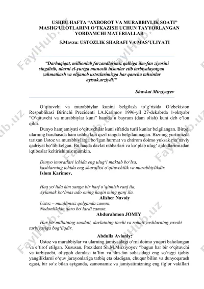 "ustozlik sharafi va masʼuliyati" — DOCX