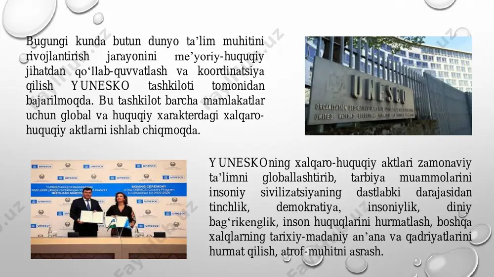 gan mamlakatlar ichida yetakchi o’rinni egallaydi. ta’lim tizimi qadimiy va boy tarixga ega. “ta’lim haqida”gi qonun daslab 1955 yilda qabul qilinib, 1975 yilda unga bir qator o’zgartirishlar kiritildi. hozirgi davrda amal qilayotgan “ta’lim haqida”gi qonuni 1989 yil 10-iyulda qabul qilingan. mamlakatda maktablar davlat, xususiy, oraliq maktablariga bo’linadi. o’qitiladigan fanlardan fransuz tili va adabiyoti, o’qish va yozishga 30 foiz ajratilgan. umumiy, 45 foiz darslar gumanitar yo’nalishda, qolganlari tabiiy fanlardir. sinflarning o’rtacha haftalik darslari 26 soatdan iborat, darslarning davomiyligi esa 60 minut, sinflardagi bolalarning o’ratcha soni 35-40ta, o’quv yili 5 chorakka bo’linadi. fransiya ta`lim tizimining dastlabki bosqichini maktabgasha tarbiya tashkil etadi. bu bosqichni “onalar maktabi” deb ham yuritiladi. bundan ko’zlangan asosiy maqsad bolalarning maktabdagi sharoitini o’z sharoiti bilan yaqinlashtirish, ularga oiladagidek iliq munosabatni shakllantirishdan iborat. ularni mustaqil holda ham, maktablarning boshlang’ich sinflari bazasida ham tashkil etilgan. fransiya ta`lim tizimida bolalarning go’daklik chog’idanoq maktabda o’qitish uchun tayyor holda olib kelish g’oyat muhim. germaniyada …