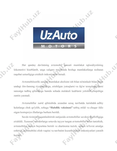 avtomobilsoni sozlik sanoati — DOCX