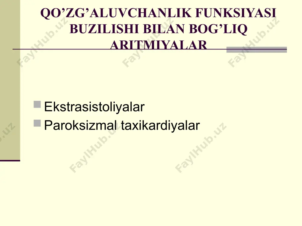 iss tutаmi chаp оrqа оyoqchаsi blоkаdаsi giss tutаmi chаp оyoqchаsi to’liq blоkаdаsi wpw sindrоmi – elektr impulslarning bo’lmachadan qorinchaga qo’shimcha yo’llardan tarqalishi bilan ifodalangan ekg -kompleksi. ekg belgilari- pq interval 0,12 sek dan kam, qrs da qo’shimcha to’lqin mavjud – d to’lqin, qrst davomiyligi uzaygan, deformasiyalashgan. wpw syndrome - a complex of the ecg-changes caused by presence of additional abnormal ways of carrying out of electric impulse from auricles to ventricle (bunches of kent). image1.png image2.jpeg image3.png image4.png image5.jpeg image6.png image7.png image8.jpeg image9.png image10.png image11.jpeg image12.jpeg image13.png image14.png image15.png image16.png image17.png image18.png image19.png image20.png image21.png image22.png image23.png image24.jpeg image25.png image26.png /docprops/thumbnail.jpeg