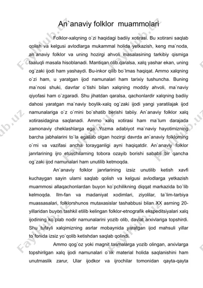 an`anaviy folklor muammolari — DOC
