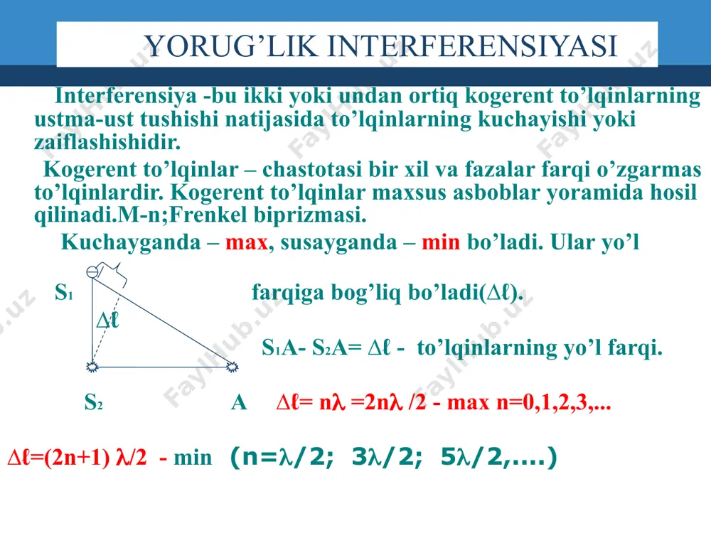 ir. j=a/l4 ; a=const bu nobirjinslilikning 0,2λ dan kichik bo’lgan markazlari uchun ifodalaniladi. qizil nurlarning kamroq sochilishidan signalizatsiyalarda foydalaniladi. λ qancha kichik bo’lsa, j shuncha katta bo’ladi. nobirjinslilik qancha mayda bo’lsa, ayni bitta to’lqinlar intensivroq sochiladi. yorug’likning sochilishi uchun reley qonuni o’rinlidir. refraktometriya va tolali optika yorug’likning bir muhitdan ikkinchi muhitga o’tishida o’z yo’nalishini o’zgartirishiga yorug’likning sinishi yoki refraksiyasi deyiladi. moddalarning sindirish ko’rsatgichini aniqlash uchun ishlatiladigan asboblar refraktometrlar deyiladi. eritmalarning sindirish ko’rsatgichi – n=c/v eritmaning konsentratsiyasiga bog’liq bo’lganligi uchun eritmalarning konsentratsiyasini aniqlashda ham refraktometrdan foydalaniladi.m-n;qon zardobidagi oqsil moddasini qand eritmalari konsentratsiyasini aniqlashda ishlatiladi. katta burchak ostida tushayotgan yorug’lik muhitlar chegarasidan to’liq qaytadi.bu hodisa to’la ichki qaytish hodisasi deyiladi.yorug’lik va tasvirni yorug’lik o’tgazgichlari bo’yicha uzatish tolali optika deyiladi,u ichki qaytish hodisasiga asoslangan.yorug’lik sindirish ko’rsatgichi kichik bo’lgan modda bilan o’ralgan shaffov tolaga kirgach, ko’p marta qaytadi va tola bo’ylab tarqaladi. tolali optika tibbiyotda ichki organlarning – oshqozon,to’g’ri ichak va h.k. larni tekshiruvchi …