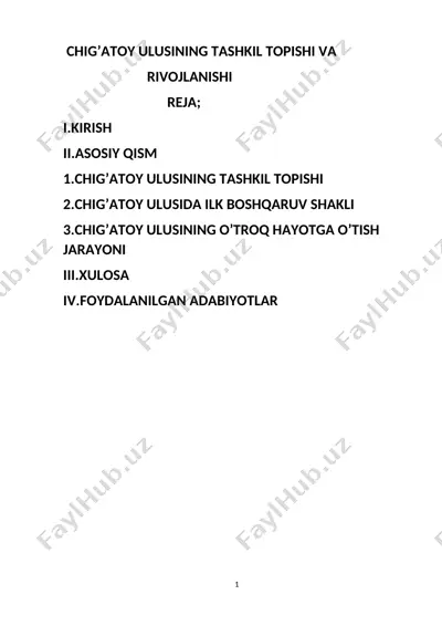 chigʻatoy ulusining tashkil topishi va rivojlanishi — DOCX