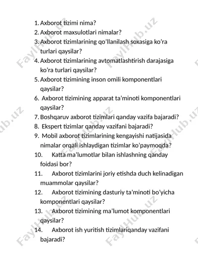 axborot tizimlari haqida ma'lumotlar — DOCX