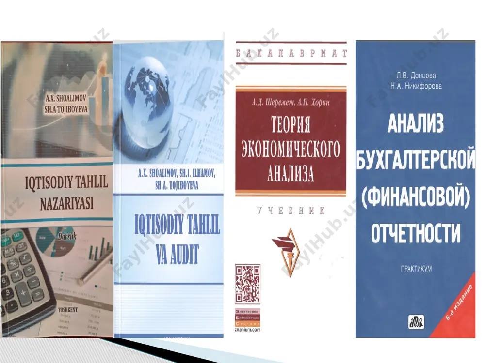shmalar faoliyatini biznеs-rеjasini bajarish va uning asosligini tеkshirish, ularning mеhnat, moddiy va moliya rеsurslaridan oqilona foydalanish natijasida ichki xo’jalik rеzеrvlarini aniqlash bo’lib, bular barchasi o’z navbatida iqtisodiy ko’rsatkichlar tizimida o’z aksini topib, hisob va hisobot hamda hisobdan tashqari ma'lumotlarga asoslanishi tushuniladi a.x.shoalimov iqtisodiy tahlilning vazifalari iqtisodiy tahlilning eng muhim vazifalari iqtisodiy tahlil obyektiv va subyektiv ta’sir etuvchi omillarni o’rganish korxona faoliyatiga aniq va xolisona baho berish ijobiy va salbiy ta’sir etgan omillarni aniqlash, raqamlarda ko‘rsatish va hisoblash mavjud imkoniyatlar, samaradorlikni oshirish tadbirlarini ishlab chiqish iqtisodiy tahlil yo’nalishlari mikrotahlil xo’jalik yirituvchi subyektlarning molivayiy- xo’jalik faoliyatini iqtisodiy tahlili makrotahlil viloyatlar, tumanlar, respublika iqtisodiyotini iqtisodiy tahlili iqtisоdiy tаhlil kоrхоnаni bоshqаrishni muhim funksiyalаridаn biri sifаtidа quyidаgilаrgа yo’rdаm bеradi bоshqаruv qаrоrlаrini ilmiy аsоslаnishi tа’minlаnаdi istiqbоlli bоshqаrish uchun zаmin tаyyorlаydi korxonalarni boshqarish jarayonida iqtisodiy tahlilning uch bosqichni ko‘rsatish mumkin: 1 axborotlarni to‘plash, qayta ishlash va tayyorlash 2 obyektning holatini iqtisodiy tahlil qilish va tahlil natijalari asosida …