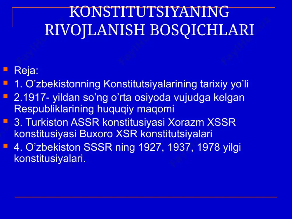 lliy taraqqiyot yo‘lini chuqur tahlil etib, bu borada ikki tarixiy davr muhim o‘rin tutganini har tomonlama asoslab bergan edi. avvalo, o‘tish davri va milliy davlatchilik asoslarini shakllantirish bilan bog‘liq birinchi galdagi islohot va o‘zgarishlarni o‘z ichiga olgan dastlabki bosqich – 1991 yildan 2000 yilgacha bo‘lgan davr mamlakatimiz va xalqimiz hayotida beqiyos va ulkan, tom ma’noda tarixiy iz qoldirgan davr bo‘ldi. shu bilan birga, mamlakatimizni faol demokratik yangilash, isloh etish va modernizatsiya qilish davri – 2001 yildan bugungi kungacha bo‘lgan muddatni o‘z ichiga olgan navbatdagi bosqich esa iqtisodiyotimizni barqaror rivojlantirish, siyosiy hayotimizni, qonunchilik, sud-huquq tizimi va ijtimoiy-gumanitar sohalarni izchil isloh qilish, aholi hayot darajasining muttasil o‘sib borishini ta’minlash borasida yanada muhim ahamiyat kasb etdi. bu xususda so‘z borganda, mustaqillik yillarida erishilgan barcha yutuq va marralar – avvalambor, mamlakatimiz iqtisodiyotini isloh etish, erkinlashtirish va modernizatsiya qilish, uning tarkibiy tuzilishini diversifikatsiya qilish bo‘yicha o‘z vaqtida boshlangan, har tomonlama puxta o‘ylangan, uzoq istiqbolga mo‘ljallangan …