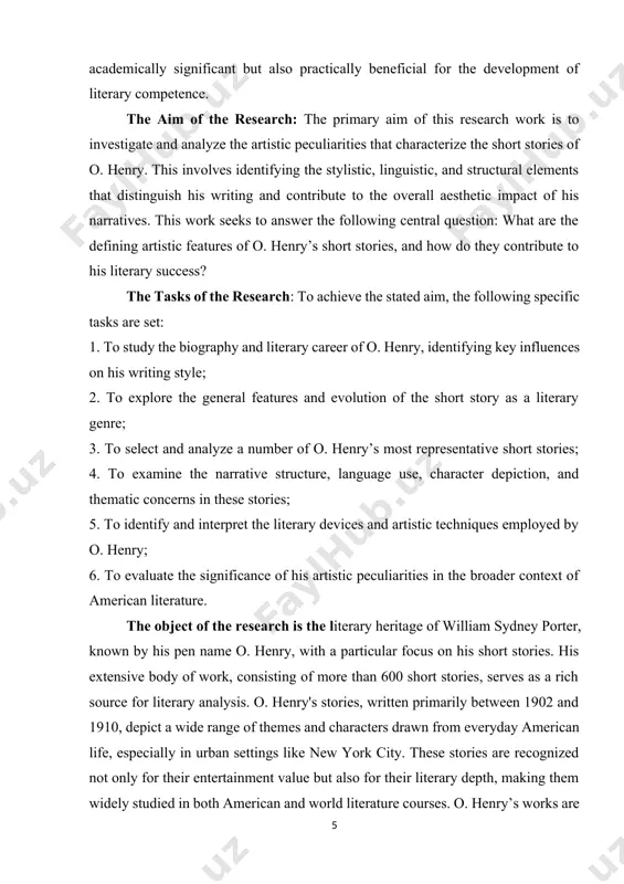 l. the evolution of the vagrant character in o. henry's works. new york: academic press, 2008– p.211-230. ] his stories also serve as cultural documents that capture the values, challenges, and social norms of early 20th-century america. they portray issues such as poverty, justice, gender roles, and class inequality through the lens of storytelling. by analyzing these artistic aspects, this research aims to gain a deeper understanding of what makes o. henry's works timeless and why his literary techniques remain influential among both writers and scholars. scientific novelty of the research: while many studies have been conducted on o. henry’s storytelling techniques, this research offers a fresh perspective by combining literary analysis with stylistic investigation. the novelty of the research lies in its attempt to synthesize formal and thematic approaches, drawing attention to the intricate relationship between style and substance in o. henry’s stories. by doing so, this study not …