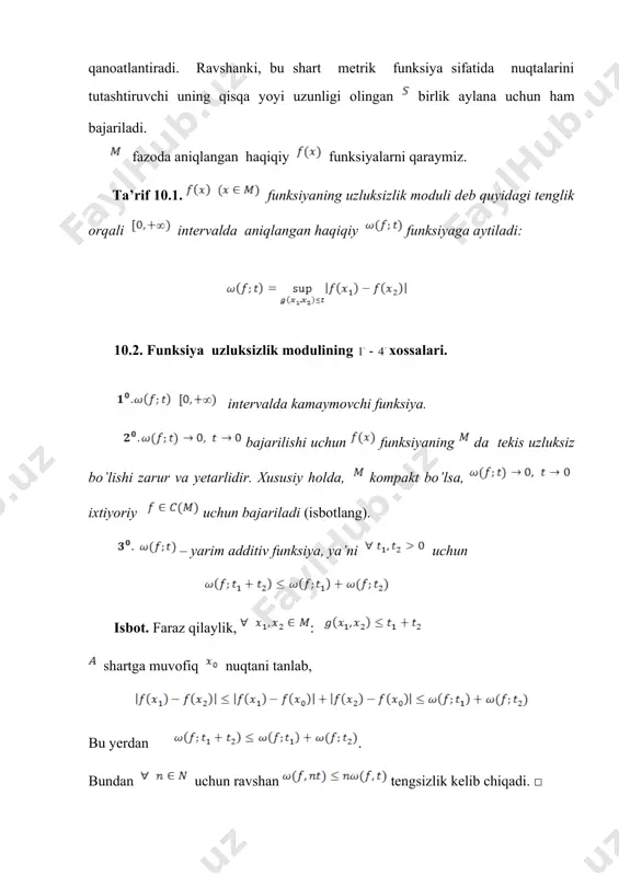 hiladigan misollar so’rash, tushunilmagan tasdiq, teorema va formulalarni qayta izohlash va misollar asosida tushuntirish. uy vazifasini berish va baholash (5 minut): mavzuni o’qish va konspekt qilish, tayanch iboralarni yodlash hamda ma’nosini tushunish, muammoli topshiriqlarga mustaqil javob berishni tayinlash. dars davomida faol qatnashgan talabalarni ta’kidlash va yanada faolroq bo’lishga chorlash. qo’yilgan ballarni e’lon qilish. 1. adabiyotlar 2. г.е. шилов . математический анализ. конечномерые линейные пространства . м. из-во, “ наука” , 1969. 432 стр. 3. в.к.дзядык. введение в теорию равномерного приближения функций полиномами. м. из-во, “наука “ , 1977. 512 стр. 4. н.и.ахиезер. лекции по теории аппроксимации. м., 1965. 408 бет. 5. н.п.корнейчук. о наилучшем приближении непрерывных функций. – “изв. ан ссср сер.мат”, 1963. т.27, №1, с.29-44. 6. н.п.корнейчук. точная константа в теореме д. джексона о наилучшем равномерном приближении непрерывных периодических функций. – “докл. ан ссср”, 1962. т.145, №3, с.514-515. _1381785390.unknown _1381786324.unknown _1381786325.unknown _1381786326.unknown _1381786323.unknown _1380396195.unknown _1380396283.unknown _1380396302.unknown _1379578058.unknown _1379792137.unknown
