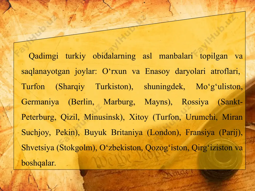 xotirjamligi esa «xalqning tomog‘i to‘q edi» jumlasi orqali ifodalangan. dushmanning turkiylar ustiga hujum uyushtirish haqidagi yovuz niyatini eshitgan to‘nyuquqning «tun uxlagim kelmadi, kunduz o‘tirgim kelmadi» deyishi uning o‘z taqdirini xalq va yurt taqdiri bilan naqadar yaxlit holda tasavvur qilishini ko‘rsatib turibdi. to‘nyuquq iftixoridagi eng asosiy nuqta shunday ifodalanadi: «bu turk xalqiga qurolli dushmanni keltirmadim, yalovli otni yugurtirmadim». to‘nyuquq obidasi vatan haqidagi madhiyadir. u voqeiy yoki badiiy asar bo‘lishidan qat’i nazar, unda hayot haqiqati ham, tarixiy haqiqat ham badiiy tarzda o‘z aksini topgan. turkiy qabila va elatlarning o‘zaro talashib-tortishishlari ham, tashqi dushman bilan bo‘lgan ayovsiz kurashlar ham, aslida, tarixiy haqiqatdir. eltarish, bo‘g‘u, bilga xoqonlar ham tarixiy shaxslardir. asarda tilga olingan ko‘plab qabila, urug‘lar tarixda mavjud bo‘lgan, ular ning bir qismi hozir ham alohida xalqlar va millatlar tarkibida yas hab kelmoqda. yodgorlikda murojaat, undov, chaqiriq, yetakchilik qiladi. to‘nyuquq tabiatida tushkunlik, ikkilanish mutlaqo ko‘rinmaydi. uning harakatlarida, so‘zlarida o‘ziga ham, butun xalqiga ham buyuk …