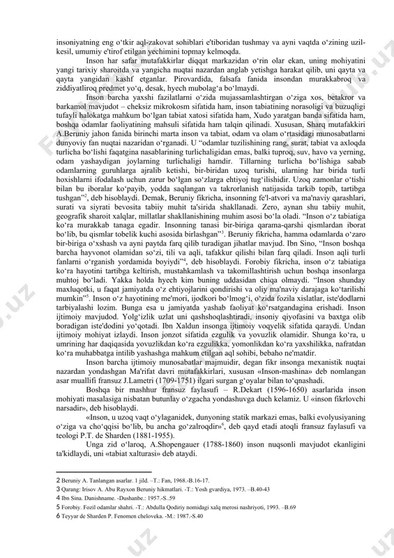 n, rivoyatlarga qaraganda suqrot takrorlashni yaxshi ko‘rgan «o‘z-o‘zingni angla», degan ibora ayniqsa mashhur bo‘lgan. ajablanarlisi shundaki, oradan ikki yarim ming yil vaqt o‘tgach, hozir ham bu fikr o‘z ahamiyatini yo‘qotgani yo‘q. u nafaqat narsalar dunyosini, balki inson borlig‘ining mohiyatini, inson va ijtimoiy munosabatlarning asl tabiatini tushunishga harakat qilayotgan har bir odam uchun o‘z-o‘zini anglashga chorlovchi fikr bo‘lib qolmoqda. buni faqat shu bilan izohlash mumkinki, ayni holda har bir yangi avlod o‘z davri hamda tabiiy-ilmiy va falsafiy tasavvurlarning tegishli darajasi nuqtai nazaridan yechishga harakat qiladigan o‘ta murakkab, «boqiy» falsafiy masalalardan biri to‘g‘risida so‘z yuritiladi. tarixga boshqa ko‘p sonli iboralar ham ma'lum bo‘lib, ular vaqt, madaniyat va diniy e'tiqoddan qat'iy nazar, inson barcha zamonlarda butun dunyo mutafakkirlarining diqqat markazida bo‘lgani va hozir ham shunday ekanligi, tayanch nuqtasi va hatto bilish mezoni bo‘lib xizmat qilishidan dalolat beradi. xususan, qadimgi xitoy faylasufi lao szi fikriga ko‘ra, «boshqalarni biluvchi – oqil, o‘zini biluvchi – donishmanddir». …