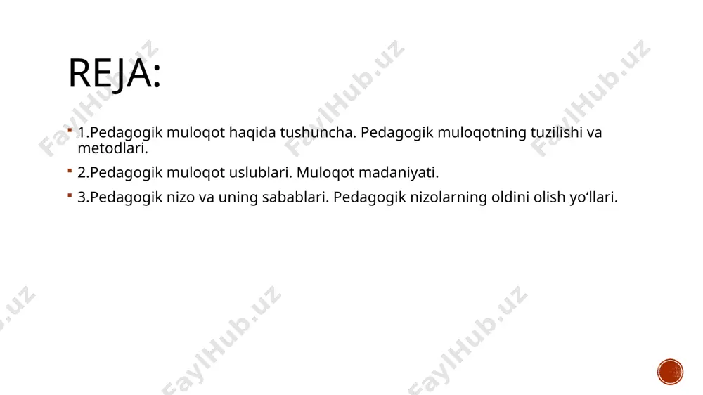 jarayoni uchun ijobiy motivatsiyani rivojlantirish uchun sharoit yaratadi, bilimlarni birgalikda izlash va mulohaza yuritish uchun muhit yaratadi. 3. faoliyatni tashkil etish. o'qituvchi va talabalar guruhi o'rtasidagi aloqa, o'zaro ta'sir jarayonida differentsial va individual yondashuvlarni mohirona uyg'unlashtirish, darsning turli bosqichlarida faoliyatni o'zgartirish. 4. rol almashinuvi. ijtimoiy rollarning o'zgarishi shaxsning ko'p qirrali namoyon bo'lishiga yordam beradi. o'quv jarayonida almashinuvning shaxsiy-rol shakli talabalarni darsning alohida elementlarini o'tkazish bilan bog'lash shaklida amalga oshirilishi mumkin, bu o'quvchiga o'zini ham tashkilotchi, ham ijrochi rolida his qilish imkonini beradi. 5. empatiya. o'qituvchi tomonidan empatiyaning namoyon bo'lishi (boshqa odamning his-tuyg'ularini, uning muayyan vaziyatdagi hissiy holatini, harakatlarining sabablarini tushunish); boshqa odamning nuqtai nazarini qabul qilish qobiliyati. 6. o'z-o'zini tasdiqlash. funktsiya o'qituvchiga ham, o'quvchilarga ham xosdir. o'qituvchining o'zini o'zi tasdiqlashi o'quvchilar va hamkasblar o'rtasida kasbiy izchillik, obro'-e'tiborga ega bo'lishda namoyon bo'ladi. o'quvchilarga o'zini tasdiqlashga yordam berish, o'qituvchi har bir talabaga o'zining shaxsiy ahamiyatini, uning "da'volari" darajasini, unda adekvat o'zini o'zi …
