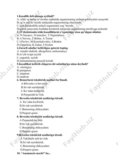 kasalliklar va shifobaxshlik (tibbiyot ma'ruzalar) — DOCX