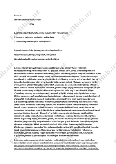 jamoani shakllantirish — DOCX