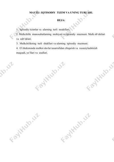 iqtisodiy tizim va uning turli modellari — DOCX