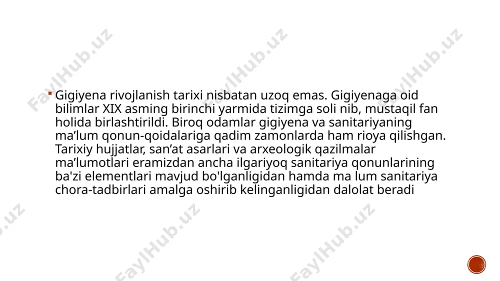 ar davomida shu kafedrada dotsentlik lavozimida faoliyat ko‘rsatgan edi. o'rta asrlar tarixi haddan tashqari katta epidemiyalar va yevropa aholisining qirilishini bir qadar aks ettiradigan tarixdir. o'rta asrlarda yevropada chechak, tif, gripp epidemiyalari bir-biriga ulanib turgan. tanosil kasalliklari, teri va ko‘z kasalliklari keng tarqalgan. xvi asrda toun epidemiyasi yevropa aholisini to'rtdan bir qismining yostig'ini quritgan. yangi paydo bo'lgan burjuaziya sinfi sanoatni rivojlantirish, mehnat unumdorligini oshirish va foydani ko'paytirishdan manfaatdor edi. bunday maqsadga erishishida unga sog'lom ishchilar kerak bo'lganligi uchun ham u ma’lum sanitariya chora-tadbirlarini amalga oshirishga majbur bo'ldi. ketma-ket sodir bo'lib turgan epidemiyalar yirik shaharlarda sog'lomlashtirishga oid shoshilinch sanitariya chora- tadbirlarini amalga oshirishni, vodoprovod, kanalizatsiya o'tkazish kabilarni taqozo ctdi. qonunlar «mulkchilik to‘g‘risida», 1990- yil 31- oktabr// ckzbekistonning yangi qonunlari, 1-son, 1991. «kooperatsiya to‘g‘risida», 1990- yil 14- iyun // o'zbekistonning yangi qonunlari, 3- son, 1992. «davlat mustaqilligi to‘g‘risida», 1991- yil 31- avgust//o zbe- kistonning yangi qonunlari, 2- son, 1992. t/ «korxonalar to‘g‘risida». …