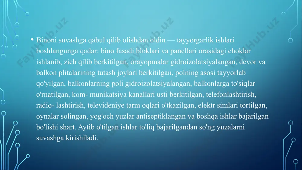 uz – o‘zbekiston qurilish sohasi yangiliklari www.suvoq.uz – suvoq va pardozlash texnologiyalari www.build.uz – qurilish materiallari bo‘yicha maslahatlar www.arxitektura.uz – qurilish va arxitektura bo‘yicha ilmiy maqolalar image2.png image3.png image4.png image5.png image6.png image7.png /docprops/thumbnail.jpeg