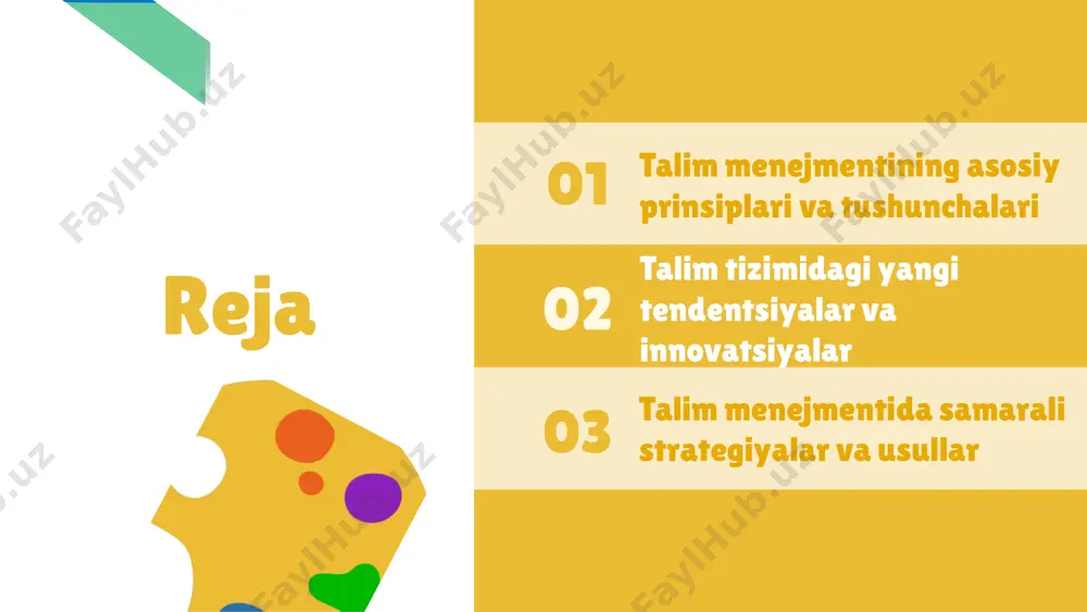 onini optimallashtirishga erishadilar. talim menejmentining asosiy prinsiplari photo by agence olloweb on unsplash innovatsiyalar ta'lim menejmentiga katta ta'sir ko'rsatadi. ular o'quv jarayonlarini yangilash, o'qituvchilarning metodikasini rivojlantirish va o'quvchilarning motivatsiyasini oshirishda muhim rol o'ynaydi. masalan, raqamli texnologiyalar yordamida ta'limni individualizatsiya qilish mumkin, bu esa o'quvchilarning ehtiyojlariga moslashtirilgan o'quv jarayonini yaratadi. muvaffaqiyatli innovatsion loyihalarga misol sifatida "klass room 2.0" dasturi ko'rsatilishi mumkin, bu o'qituvchilarga o'quvchilar bilan interaktiv aloqada bo'lish imkonini beradi. shuningdek, "flipped classroom" modeli o'quvchilarga o'z-o'zini o'qitish ko'nikmalarini rivojlantirishga yordam beradi. talim menejmenti va innovatsiyalar talim menejmentining muvaffaqiyatli strategiyalari photo by markus spiske on unsplash talim menejmentida o'lchovlar va natijalar o'lchov usullari ta'lim menejmentida natijalarni o'lchash uchun bir nechta usullar mavjud. bular orasida statistik tahlil, so'rovnomalar va monitoring tizimlari kabi usullar keng qo'llaniladi. ushbu usullar ta'lim jarayonining samaradorligini aniqlash va yaxshilashga imkon beradi. natijalarni baholashning ahamiyati natijalarni baholash ta'lim tizimining sifatini oshirish uchun muhimdir. baholash natijalari yordamida o'qitish jarayonidagi kamchiliklarni aniqlash, …