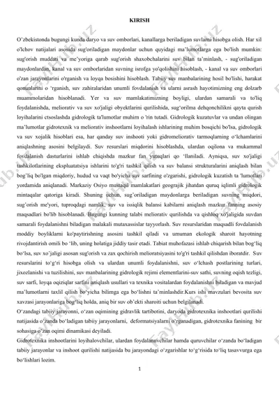 suv resurslari va ularidan foydalanish — DOCX