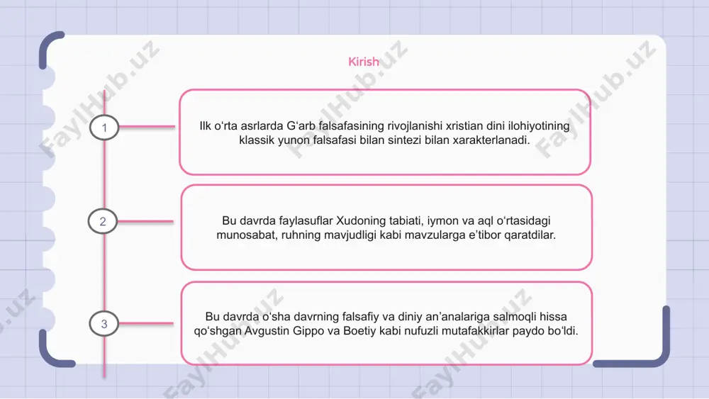 aqdim etdi. rohiblarning tafakkur va ta'limga bo'lgan sadoqati falsafiy g'oyalarning rivojlanishiga turtki bo'ldi. rohiblar o'zlarining asarlari va ta'limotlari orqali o'sha davrning falsafiy nutqiga hissa qo'shdilar va ilk o'rta asrlarning intellektual manzarasini shakllantirishga yordam berdilar. o'rta asr falsafasida dialektikaning qo'llanilishi ilk o'rta asrlarda g'arb falsafasining rivojlanishini o'rta asr falsafasida dialektikadan foydalanish bilan tavsiflash mumkin. ushbu falsafiy yondashuv qarama-qarshi qarashlarni tekshirish va qarama-qarshi fikrlarni sintez qilishni o'z ichiga oladi. o'rta asr falsafasida dialektika hal qiluvchi rol o'ynadi, chunki faylasuflar qarama-qarshi e'tiqodlarni yarashtirishga va voqelik mohiyatini tushunishga harakat qilishdi. ushbu tadqiqot usuli olimlarga munozaraga kirishish va yangi tushuncha va tushunchalarni ishlab chiqish imkonini berdi. o'rta asr falsafasida dialektikadan foydalanish ilohiyot, metafizika va etika kabi sohalarda sezilarli o'zgarishlarga olib keldi. foma akvinskiy kabi faylasuflar dialektikadan murakkab teologik tushunchalarni tahlil qilish va tushuntirish uchun foydalanganlar, diniy ta'limotni chuqurroq tushunishga hissa qo'shganlar. g'arbiy rim imperiyasining qulashining ta'siri ilk oʻrta asrlarda gʻarb falsafasining rivojlanishiga gʻarbiy rim imperiyasining …