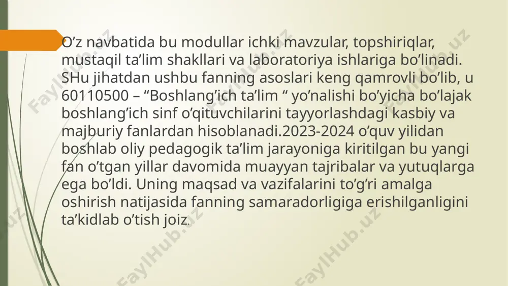 , kadrlar tayyorlash sohasida jahon ilg‘or tajribasini hisobga olish uzluksiz ta’lim va kadrlar tayyorlash tizimining barcha jihatlariga daxldor bо‘lib, uning rivojlanishi omillaridan biridir. umumiy taʼlim - kasbi va turmush tarzi qandayligidan qatʼi nazar tabiat, jamiyat, tafakkur, sanʼat, maʼnaviyat boʻyicha har bir kishi egallashi zarur boʻlgan bilim asoslari, shuningdek, har bir odamda hayotda qiynalmay yashashi uchun shakllantirilishi kerak boʻlgan koʻnikma va malakalar yigʻindisi; maʼlum yoshdagi barcha bolalarning muayyan bilimlar minimumini beradigan maktablarda maʼlum vaqt mobaynida majburiy taʼlim olishi. umumiy taʼlimni egallash har bir kishiga ilmiy dunyoqarashni shakllantirish, unda olamni bilish krbiliyatini rivojlantirish imkoniyatini beradi. shuningdek, umumiy taʼlim kasbiy hamda politexnik taʼlimning poydevori boʻladi. umumiy taʼlim oʻquv muassasalarida oʻqish orqali ham, mustaqil taʼlim yoʻli bilan ham olinishi mumkin. jahon ped. fani va amaliyotida umumiy taʼlimning boshlangʻich, kuchaytirilgan boshlangich va oʻrta singari turlari mavjud. boshlangʻich umumiy taʼlim oʻqish, yozish, arifmetikaning dastlabki amallari hamda tabiatshunoslik, geogr. va vatan tarixi yuzasidan ibtidoiy tushunchalar, rayem, musiqa, …