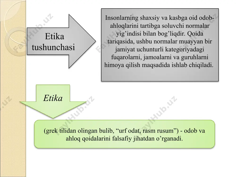 oqimiga xizmat qiladi auditorlar uchun axloq kodeksi bu auditor uchun professional etika standartlari, ya’ni auditor va auditorlik tashkiloti uchun qonunda nazarda tutilmagan belgilangan va keng qo’llaniladigan axloq qoidalari majmuidir. auditorlik faoliyatini yuritishda auditor duch kelishi mumkin bo’lgan barcha holat va holatlar uchun kasbiy etika standartlarini belgilash mumkin bo’lmaganligi sababli kodeksda faqat asosiy standartlar mavjud. auditorlar uchun axloq kodeksining tuzilishi bo’lim 1 etikaning asosiy tamoyillari va ularga rioya qilishning konseptual yondashuvi. 2 muayyan vaziyatlarda etikaning asosiy tamoyillariga rioya qilishga konseptual yondashuvni qo’llash. professional buxgalterlar uchun axloq kodekslari mavzusini tahlil qilish juda dolzarb va ilmiy va amaliy qiziqish uyg’otadi. kodeksning maqsadi-professional buxgalterlar va auditorlarni o’z ishiga va xulq-atvoriga rahbarlik qilishi lozim bo’lgan umumiy prinsiplarni belgilashdan iborat. professional buxgalterlar o’z ishlarini yuqori darajada bajarsalar va professional xulq-atvor kodeksining axloqiy me’yorlariga muvofiq ish tutsalar, ular bilan muomala qilganlarning barchasiga ishonadilar. kod kompaniyaning faoliyatining turli bosqichlarida va turli vaziyatlarda professional buxgalterlar uchun xulq-atvor qoidalarini shakllantiradi, …