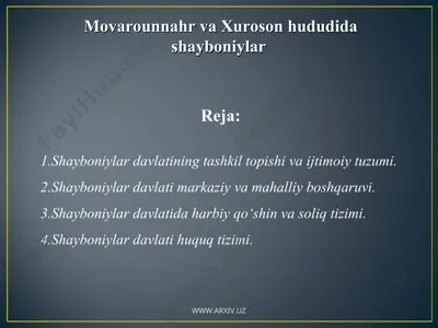 movarounnahr va xuroson hududida shayboniylar — PPT
