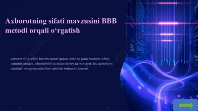 axborotning sifati mavzusini bbb metodi orqali o‘rgatish — PPTX
