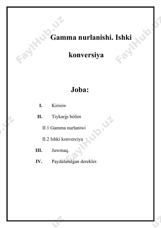 zgerisler kirgiziw bolıp onı ámelge asırıwda tiykarınan interaktiv usıllardan paydalanıladı. kurs jumısınıń wazıypası: studentlerdi kún sayın asıp baratırǵan informaciya -tálim ortalıǵı sharayatında ǵárezsiz túrde iskerlik kórsete alıwǵa informaciya aǵımınan aqılǵa say paydalanıwǵa úyretiwden ibarat esaplanadi. onıń ushın olarǵa úzliksiz túrde ózbetinshe islew múmkinshiligi hám sharayatın jaratıp beriw zárúr. kurs jumısınıń ámeliy áhmiyeti: gamma nurlanıwı hám ıshkı konverciya processlerin oqıtıwda, zerikarli sabaqlar ornına sabaqlardı shólkemlestiriwge juwapkershilik menen yondashadigan, kásiplik bilgir, metodikalıq uqıpǵa iye, juwapkerli, zamanagóy, interaktiv pedagogikalıq texnologiyanı jetilisken ózlestirip alǵan, innovatsiyalar tiykarında tálimdi payda ete alatuǵın oqıtıwshılarǵa talap asıp barıp atır. tálimde materiallıq baza, standart, oqıw jobalar, programma hám sabaqlıqlar qanshellilik rawajlanıwdırılmasın, kutilgen tiykarǵı nátiyjege erisiw, tereń hám puqta bilim beriw, joqarı sapa daǵı ózlestiriwge erisiw tikkeley teoriyalıq hám ámeliy shınıǵıwlardı alıp baratuǵın oqıtıwshınıń dóretiwshiligi, ızleniwshiligi, ilmiy tájriybesine pedagogikalıq uqıpına baylanilı bolıpqalaberedi. temanı oqıtıw daǵı qıyınshılıq hám tusinbewshılıklerdı saplastırıw ushın beriletuǵın maǵlıwmatlar baslanǵısh bolsada olardı hár qıylı turmıslıq hám kúndelik …