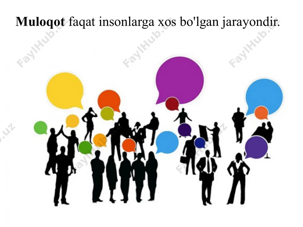 guruhdagi predmetga qaratilgan (o’zaro hamkorlikdagi faoliyat-mehnat, ta’lim jarayonidagi); shaxsiy muloqot; pedagogik muloqot; g.m. andreevaga ko’ra muloqotning psixologik tuzilishi: 1. muloqotning kommunikativ tomoni (o’zaro axborot, ma’lumotlar almashinuvi jarayoni). 2. muloqotning interaktiv tomoni (muloqot ishtrokchilarining o’zaro xulq-atvoriga ta’sir jarayoni). 3. muloqotning pertseptiv tomoni (muloqot ishtrokchilarining bir – birlarini tushunish jarayoni). muloqotning turi va shakllari bevosita “yuzma-yuz” texnik vositalar orqali amaliy do’stona faoliyat jarayonida subekt-sebekt tipli (dialogik) subekt-obekt tipli (monologik) image1.jpeg image2.jpeg image3.jpeg image4.jpeg image5.jpeg image6.png image7.jpeg image8.jpeg image9.jpeg image10.png image11.jpeg image12.jpeg image13.jpeg image14.jpeg image15.jpeg image16.png image17.jpeg image18.jpeg image19.jpeg image20.jpeg image21.png image22.jpeg image23.jpeg image24.jpeg image25.png image26.jpeg image27.jpeg image28.jpeg image29.jpeg image30.jpeg /docprops/thumbnail.jpeg